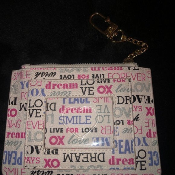 Betsey Johnson Wallet Card Case ID Window & Zip Coin Pouch‎ White Multi Words - Picture 10 of 11